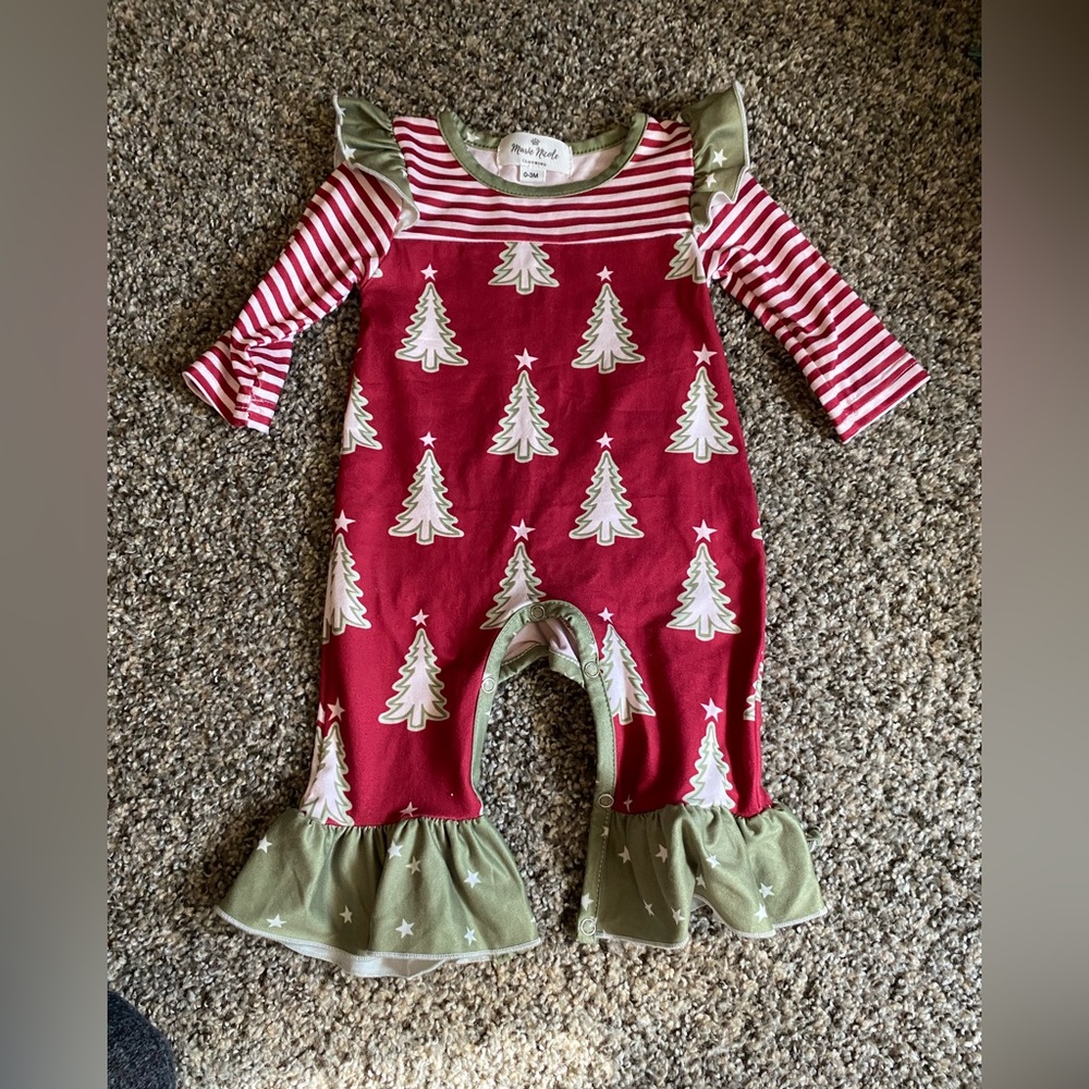 Marie Nicole Festive Red and Green Baby Romper